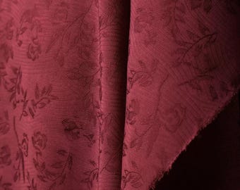 Deep Red Twig Floral Jacquard Fabric, 3D Embroidery Material by the Meter, Ideal for Dresses, Pants & Apparel Sewing.A31