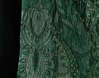Green Jacquard Fabric with 3D Texture, Breathable Structured Fabric, By The Meter, for Dress, Bag & Craft Use.A02