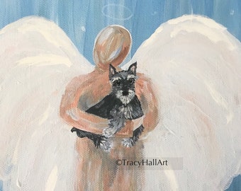 Schnauzer Art Print Pet Remembrance Black and Silver Schnauzer Art Memorial Gift Angel Art 8" X 10"