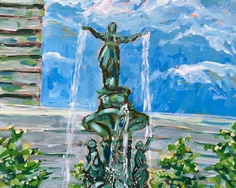 Fountain Square Cincinnati Art Landmarks ORIGINAL Painting on 140# Heavy watercolor paper 11"x 14"