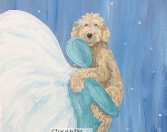 Goldendoodle Art Print Pet Memorial Pet Loss Gift Cream Colored Angel Art 8"  X 10"