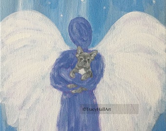 French Bulldog Art Frenchie PRINT Pet Loss Memorial Gift Frenchie Guardian Angel Art 8"  X 10"