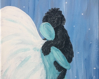 Black Goldendoodle Labradoodle Art Print Pet Memorial Pet Loss Gift Cream Colored Angel Art 8"  X 10"