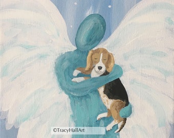 Beagle Art Angel Print Pet Loss Pet Memorial Gift Beagle Angel Art 8"  X 10"