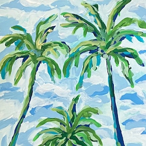 Palm Trees Abstract Art Tropical Beach House Wall Art ORIGINAL Acrylic Painting on 140# Heavy watercolor paper 11&quot;x 14&quot;