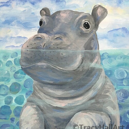 Hippo Fritz Baby Hippo Art Painting PRINT Hippopotamus Zoo Etsy