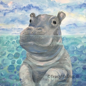 Hippo Fritz Baby Hippo Art Painting PRINT Hippopotamus Zoo Babies Cincinnati Zoo 8 x 10 image 1