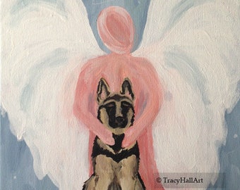 German Shepherd Art Print with Angel PRINT Pet Loss Remembrance Memorial Gift Guardian Angel Art 8 X 10