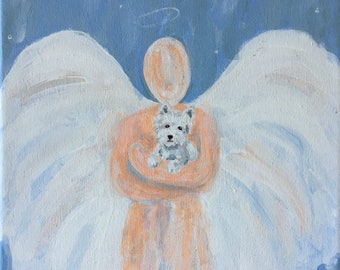 White Westie West Highland Terrier memorial PRINT Pet Loss Gift Guardian Angel Art 8"  X 10"