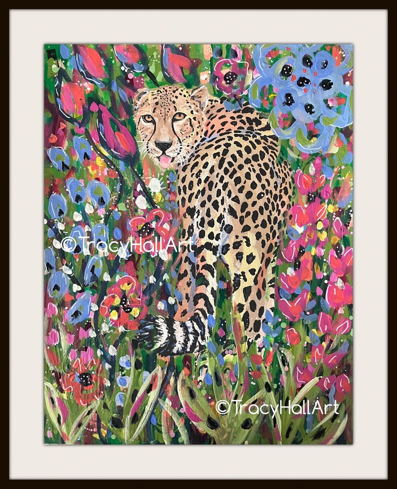 Cheetah Art Leopard PRINT Safari Jungle Animal Wall Art Painting 8x10 image 1