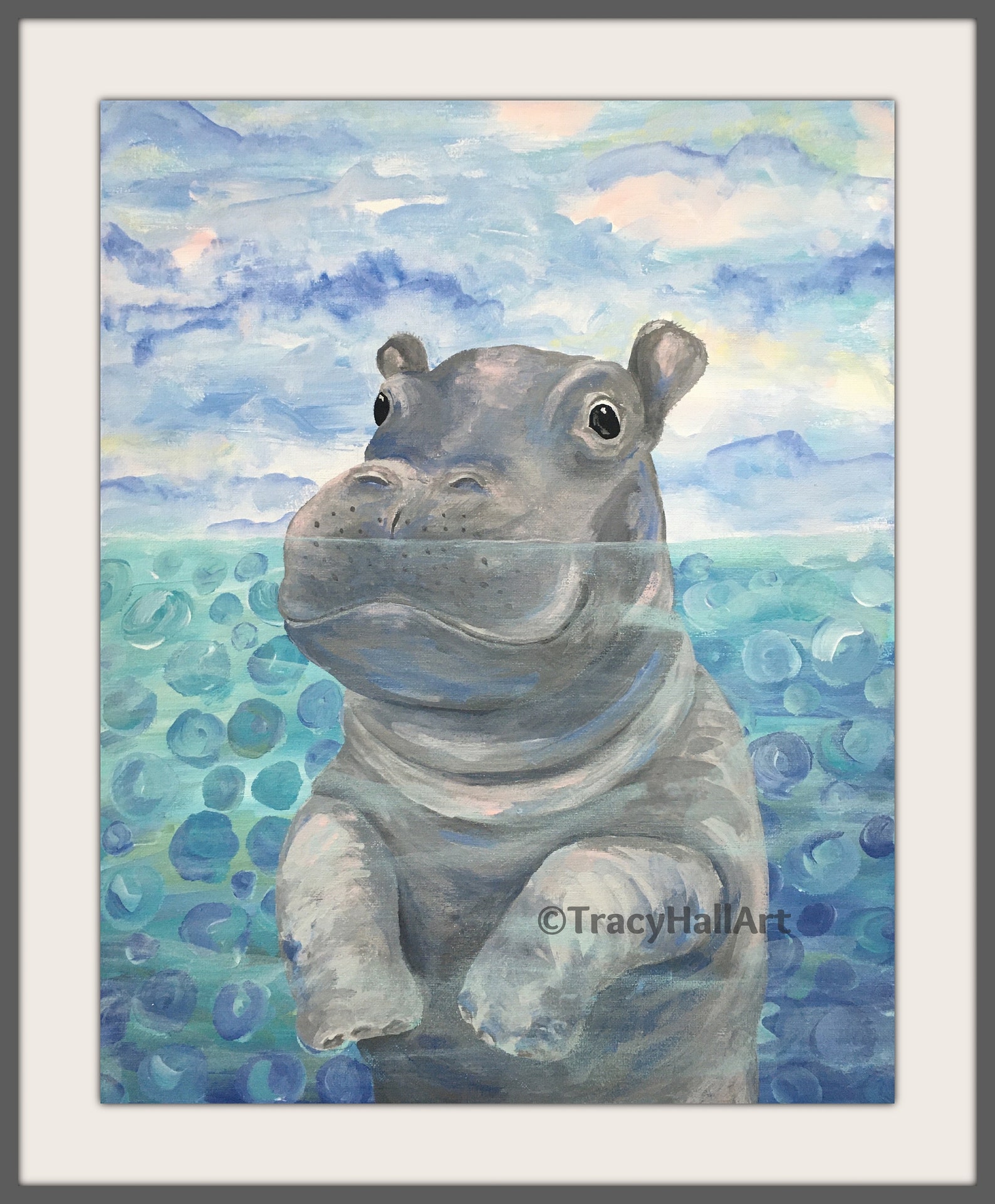 Hippo Fritz Baby Hippo Art Painting PRINT Hippopotamus Zoo Etsy