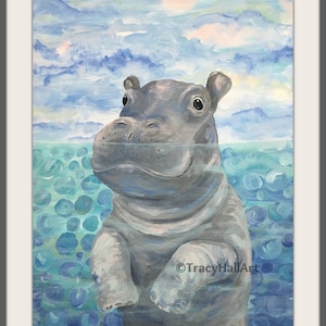 Hippo Fritz Baby Hippo Art Painting PRINT Hippopotamus Zoo Babies Cincinnati Zoo 8 x 10 image 2