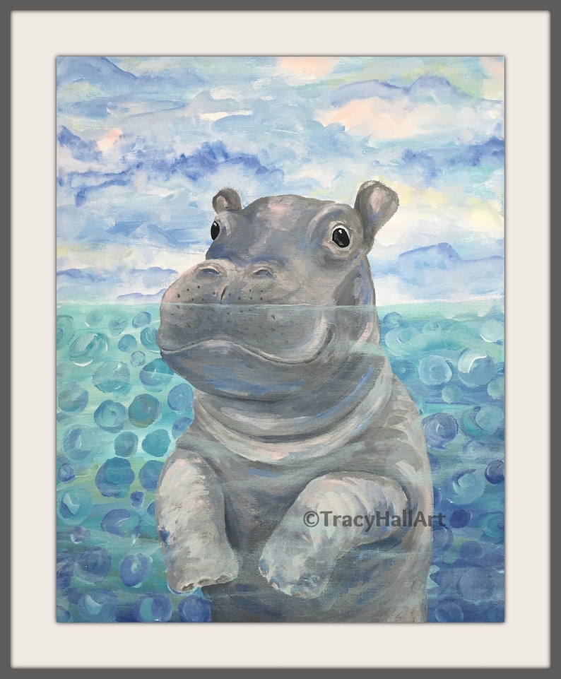 Hippo Fritz Baby Hippo Art Painting PRINT Hippopotamus Zoo Babies Cincinnati Zoo 8 x 10 image 2