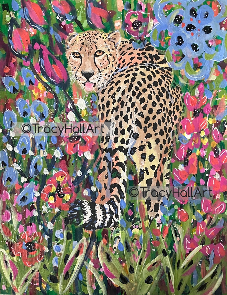 Cheetah Art Leopard PRINT Safari Jungle Animal Wall Art Painting 8x10 image 2