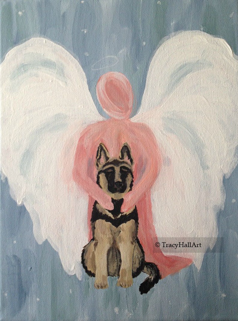 German Shepherd Art Print with Angel PRINT Pet Loss Remembrance Memorial Gift Guardian Angel Art 8 X 10