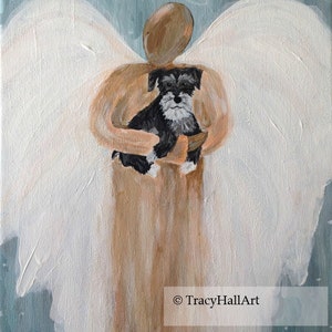 Schnauzer Art Dog Painting Pet Remembrance Art Memorial Gift Guardian Angel Art 8&quot; X 10&quot;