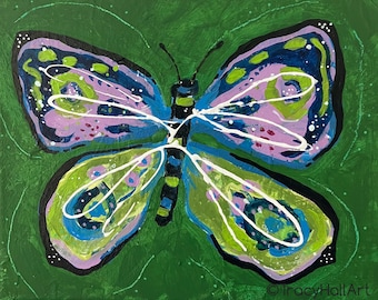 Colorful Moth Painting Pretty Bug Art Canvas 8" x 10"