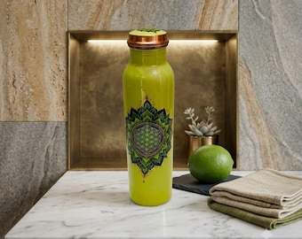Vattenflaska i ren koppar, emaljtryckt design, läckagesäkert lock (950 ml)