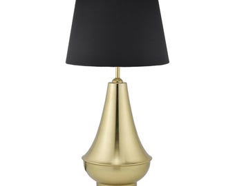 Modern guldfärgad bordslampa – texturerad tygskärm, sänglampa