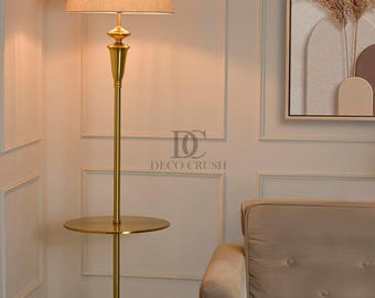 Dimbar golvlampa i modern stil - Guldfärgad bas med Prime-skärm - anpassningsbar