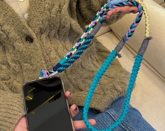 Hand-woven paracord phone/camera lanyard, colorful woven rope crossbody bag strap