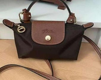 Longchamp Mini Brown Crossbody Handbag with Removable Shoulder Strap