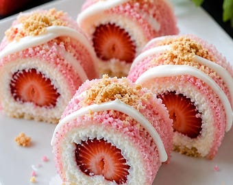 ストロベリーショートケーキチーズケーキ寿司ロールの最高のレシピ｜簡単でヘルシーなデザートの印刷用レシピ｜スイーツレシピのダウンロード