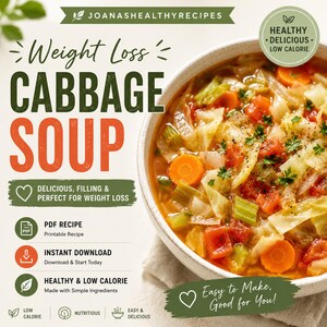 Weight Loss Cabbage Soup Recipe PDF | Healthy Low Calorie  | Easy Meal Prep Digital Download