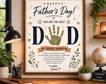 Manualidad imprimible con huellas de manos para el Día del Padre / Regalo de recuerdo DIY para niños / Póster del Día del Padre "Sin duda" / PDF de descarga instantánea de 8.5x11