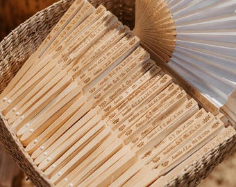 Personalized Bamboo Wedding Fans, Engraved Guest Favors, Custom Date Keepsakes
