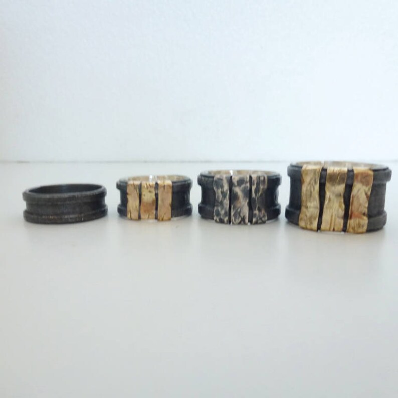 men women wedding ring Wedding bands Rustic set Oxidized bands Silver Wedding Ring Sterling Silver and 9K gold Double stripes Rings