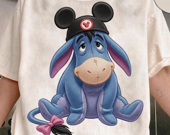 Maglietta Disney con ricamo di Eeyore, rosa coquette, ispirata a Winnie the Pooh, ideale per un viaggio a Disney, perfetta per tutta la famiglia a Walt Disney World.