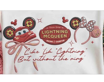 Maglietta ricamata Disney Lightning McQueen 95 Coquette Bow Disney Cars file, personaggi Disney Pixar, viaggio a Disneyland