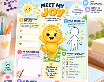 „Meine Freude“-Arbeitsblatt für Kinder, Aktivität zu Gefühlen und Emotionen, SEL-Arbeitsblatt zum Ausdrucken, Emotionsregulation, Therapie, Schulberater (PDF)