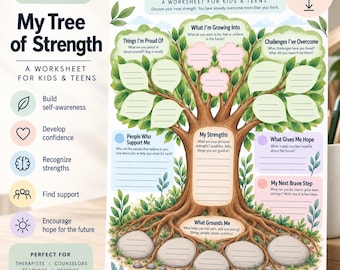 Mein Stärkebaum-Arbeitsblatt | Übung zur Stärkung des Selbstwertgefühls bei Kindern und Jugendlichen | Resilienz- und Bewältigungsstrategien (druckbare Version)