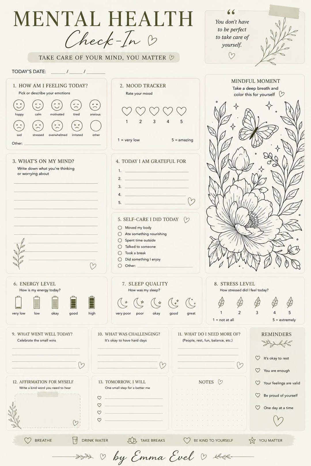 Mental Health Journal Printable | Self Care Planner | Wellness Tracker ...