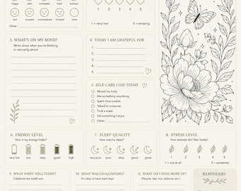 Mental Health Journal Printable | Self Care Planner | Wellness Tracker | Anxiety & Mood Journal PDF