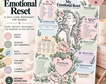 Arbeitsblatt zur emotionalen Erholung | Psychische Gesundheit und Selbstfürsorge für Frauen | Ausmaltherapie für Erwachsene (zum Ausdrucken)