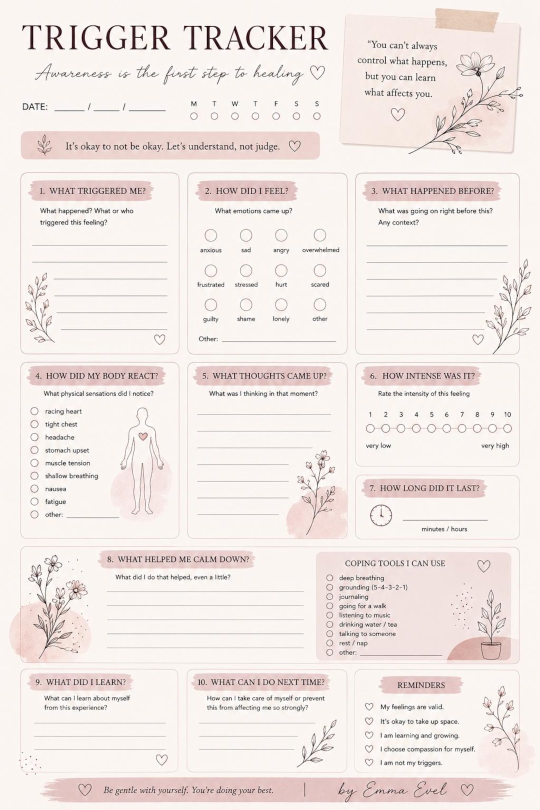 Trigger Tracker Printable | Emotional Awareness Worksheet (PDF Download ...