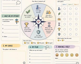 Decision Making Worksheet for Kids Ages 10–12 | Decision Compass Printable PDF | School Counseling SEL Activity