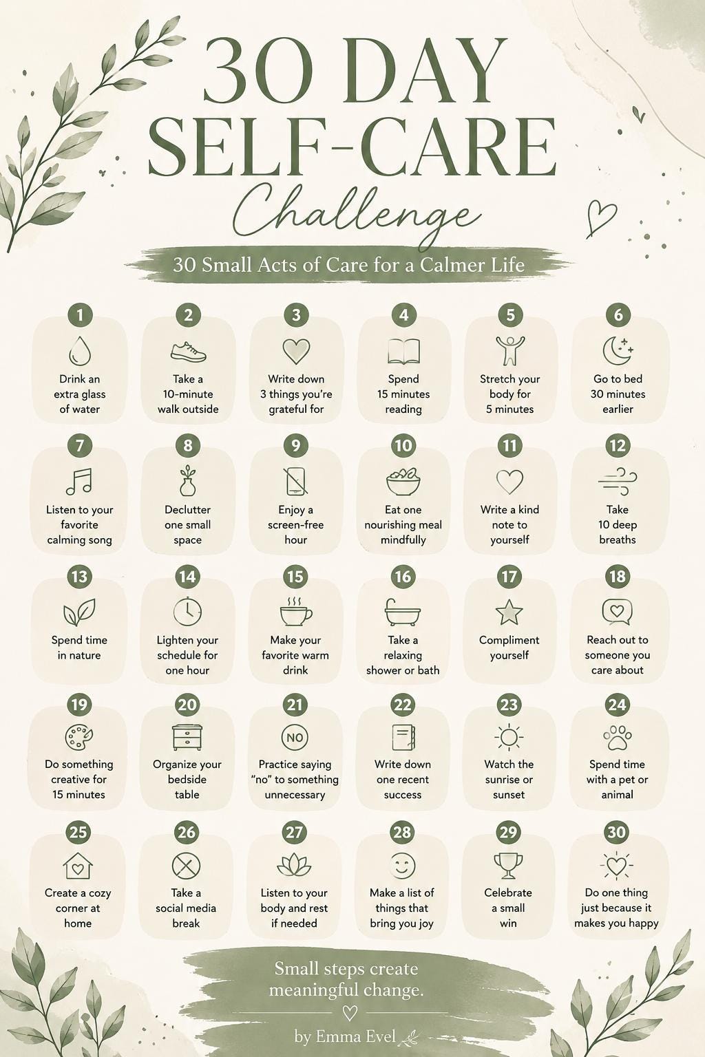 30 Day Self Care Challenge Printable PDF Daily Self Care Tracker Mental Wellness Planner