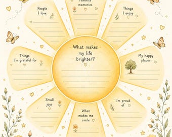 My Sunshine of Joy Worksheet | Gratitude Printable for Kids & Adults | Positive Thinking Activity | Self Reflection Journal Page
