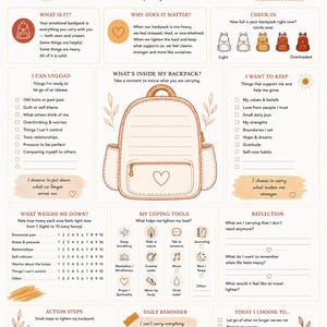 Emotional Backpack Worksheet | Let Go & Heal Printable | Self Reflection PDF | Mental Health Therapy Tool | Coping Skills