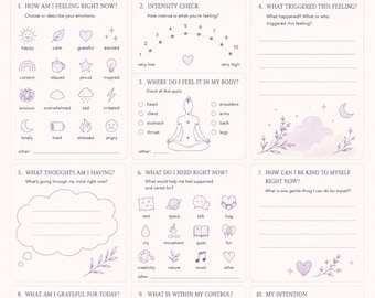 Emotional Check-In Worksheet | Self Care Journal, Anxiety Tracker (Digital Download)