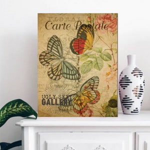 16x20 Gallery Wrapped Canvas|Butterflies|Carte Postale Antique French Post Card