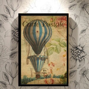 16x20 Gallery Wrapped Canvas - Hot Air Balloon Carte Postale Antique French Post Card