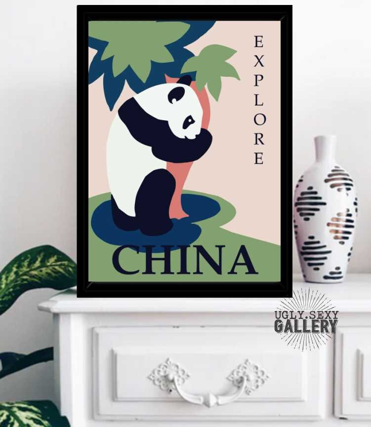 Vintage Travel Poster Replica|China|Panda|Bamboo|Gallery Wrapped Canvas