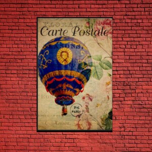 16x24 Gallery Wrapped Canvas - Hot Air Balloon Carte Postale Antique French Post Card