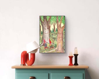 Arte del bosque | Lámina de arte popular | Lámina de arte de hadas caprichosas | Arte de gnomos | Lámina de arte de la naturaleza