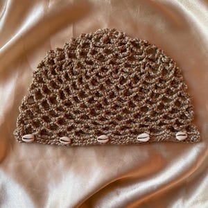 Handmade Crochet Bonnet, 100% Cotton Blend, Shell Detail, Boho Festival Y2K Beanie